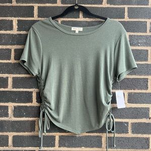 Dry Goods Cropped Olive Ribbed Tee with Ties